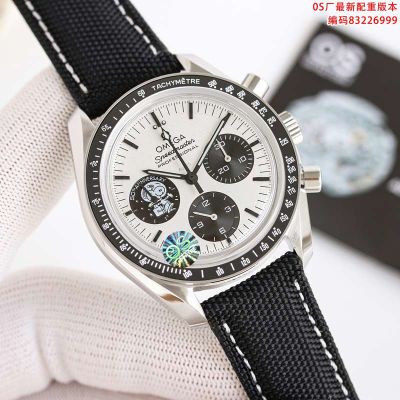 SJ Factory Omega Speedmaster Sterling Silver Dial 42mm Ceramic Bezel Manual Winding Fabric Strap Men Watch